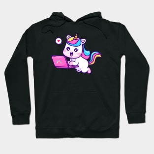 Cute Unicorn Working On Laptop Cartoon Hoodie